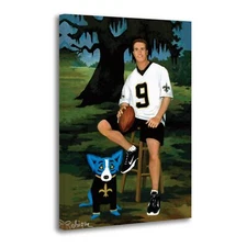 Drew Brees And Blue Dog By George Rodrigue Home Decor Wall Art Canvas Print