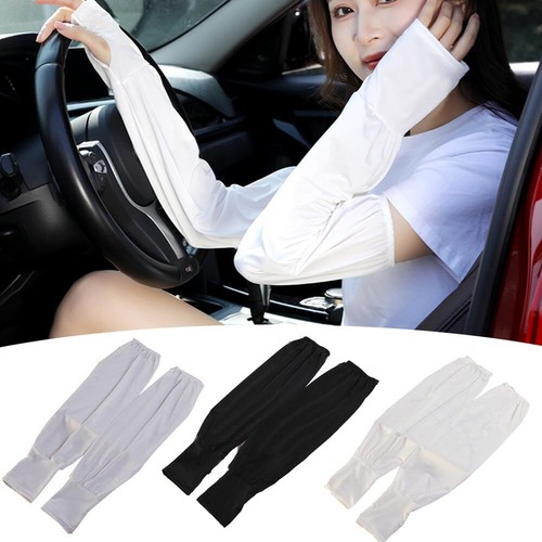 Yolev 2 Paia Manicotti Braccia Protezione UV Nero Compressione Raffreddante Solare Senza Dita Maniche per Braccia Caldi da Giardinaggio Bianchi che Coprono le Braccia Calcio Manicotti Pallavolo Donna