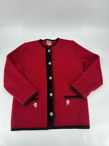 Walk Winkler Tirol Coat Of Arms Buttons Red 100% Wool Made In Italy Size Medium