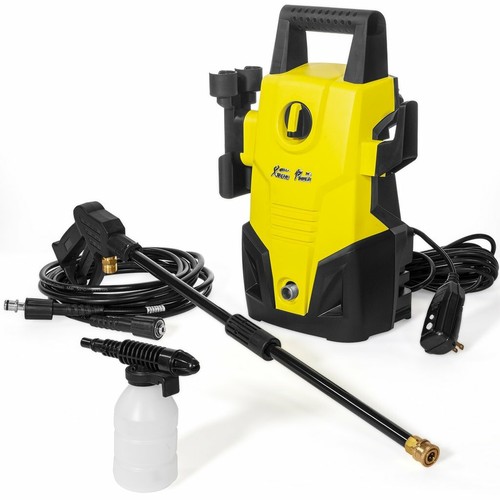 XtremepowerUS Electric 1300 PSI 1.2 GPM Compact Lightweight Pressure Washer with Hose Soap Dispenser, Yellow 61032