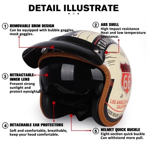 Casque Moto Jet Uchoose Vintage 3/4 Rétro Classique Homme Femme avec lunette - Imagen 7 de 45