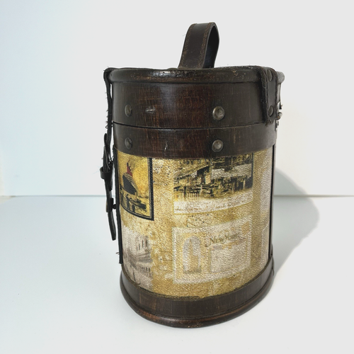 Vintage Leather And Wood Round Travel Hat Box Moulin Rouge Cunard Line - Bild 3 von 17