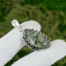Moss Prehnite Stone Bezel Anniversary Sister Pendant Jewelry 925 Sterling Silver