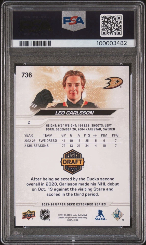 2023 Upper Deck Extended Series - 1st Round Rookies Leo Carlsson (RC) - PSA 8 - Image 2 of 2