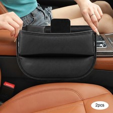 2PCS Universal Car Seat Gap Filler Organizer Box Leather Seat Side Storage Black