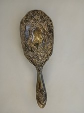 Silver-Plated Vanity Hairbrush Ornate Embossed Floral Scrollwork Design