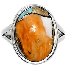 Premium Spiny Oyster Turquoise 925 Sterling Silver Ring Size 8 R-1008