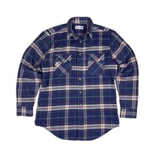 Vintage Roebucks Flannel Shirt Mens M Tall 70s Plaid Workwear Navy Natural Sears