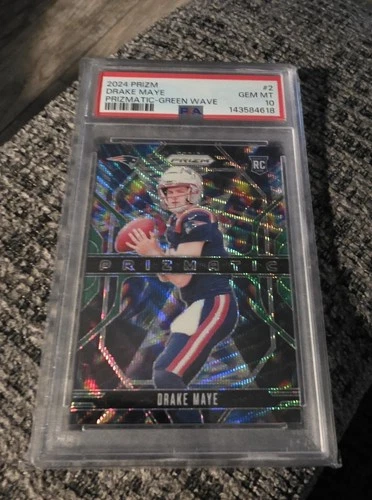 2024 Panini Prizm Prizmatic #2 Drake Maye Green Wave PSA 10 Rookie RC