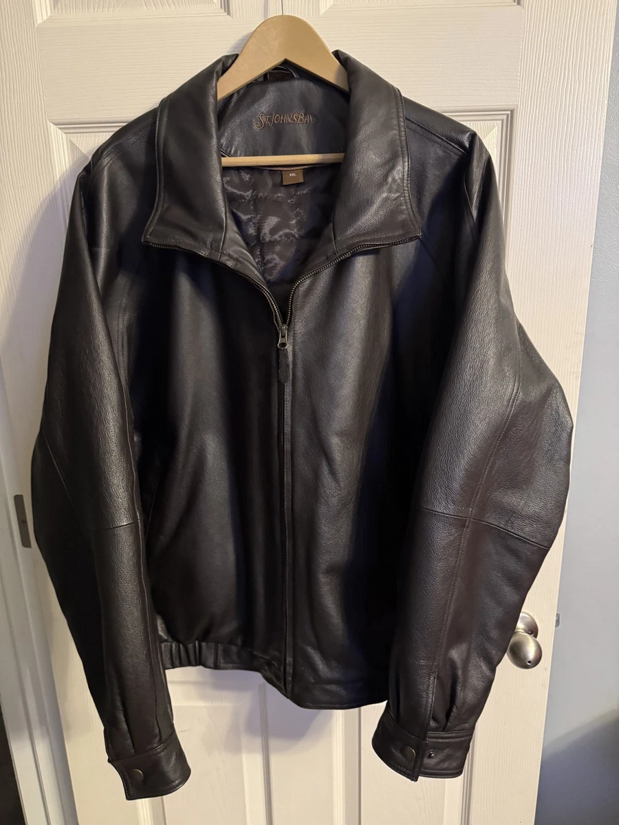 Veste Bomber Vintage En Cuir Noir St. John's Bay - Taille L - Occasion Parfait état