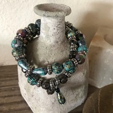 Boho Beaded Stretch Bracelet Set, 2 Pieces Faux Patina