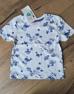 Jungen T-Shirt Gr. 86 Weiß/Blau Meerestiere Baumwolle - Bild 1 von 2