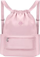 Drawstring Backpack W/ Wet Pocket Gym Backpack Water-Resistant Cinch String Bag