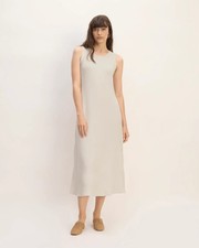 Everlane The Rib-Knit A-Line Tank Dress Sz M Bone Ivory Minimalist Midi Coastal