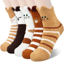 Fuzzy Socks for Women 5 Pairs Warm Fluffy Winter Stocking Soft Cute Cat Anima...