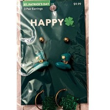 New Saint Patrick Earrings 3 Pair Shamrocks Clover