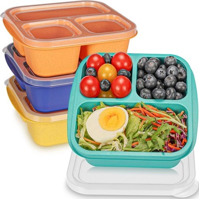 Bento Lunch Box 4 Pack 3 Compartment Reusable Meal Prep Containers with Lids
