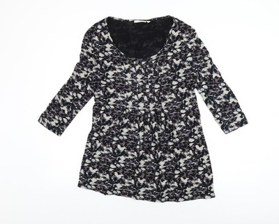 Adini Damen Basic T-Shirt schwarz geometrisches Muster Viskose Größe S Rundhalsausschnitt