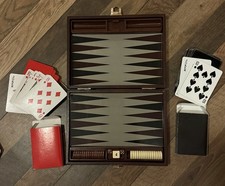 Vintage Small Travel Magnetic Backgammon Game Mini Set Case Brown