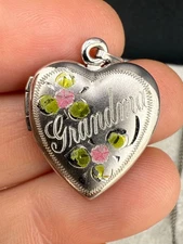 Vintage Sterling Silver Grandma Locket Necklace Heart Love Flowers Engraved 19”