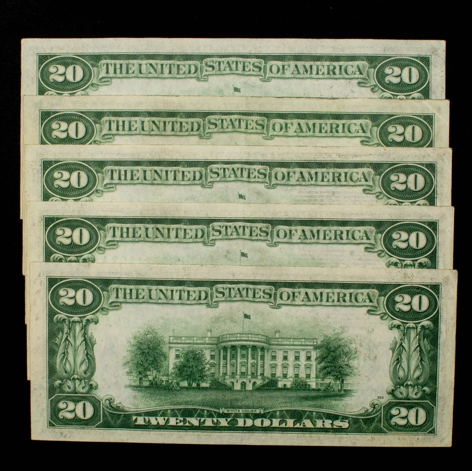 FR 2054aDm $20 1934 Federal Reserve MULE - 5 Consecutive Notes AU - SKU-CA1579 - Image 2 of 4