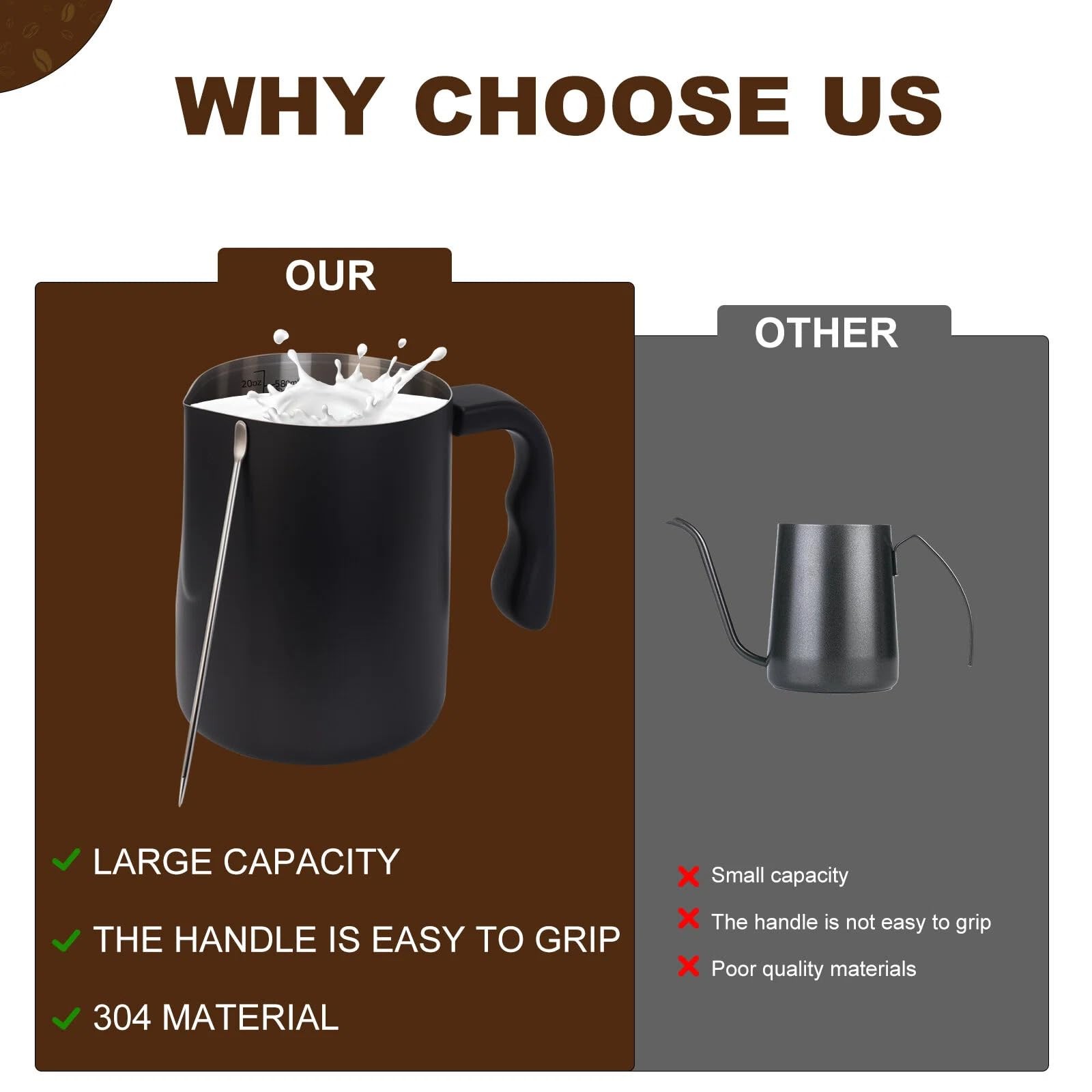 Milk Frothing Pitcher, Steaming Pitchers Stainless Steel Milk/Coffee/Cappucci...