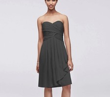 Davids Bridal Strapless Dress Chiffon Women Size 12 Black Knee Length Prom Dance
