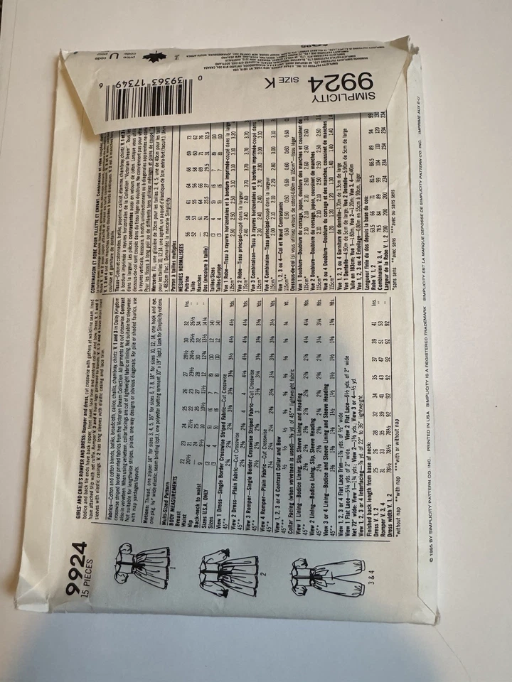 Daisy Kingdom 9924 GIRLS' DRESS & ROMPER Size 6-7-8 Pattern UC FF 1994 - Image 4 of 4