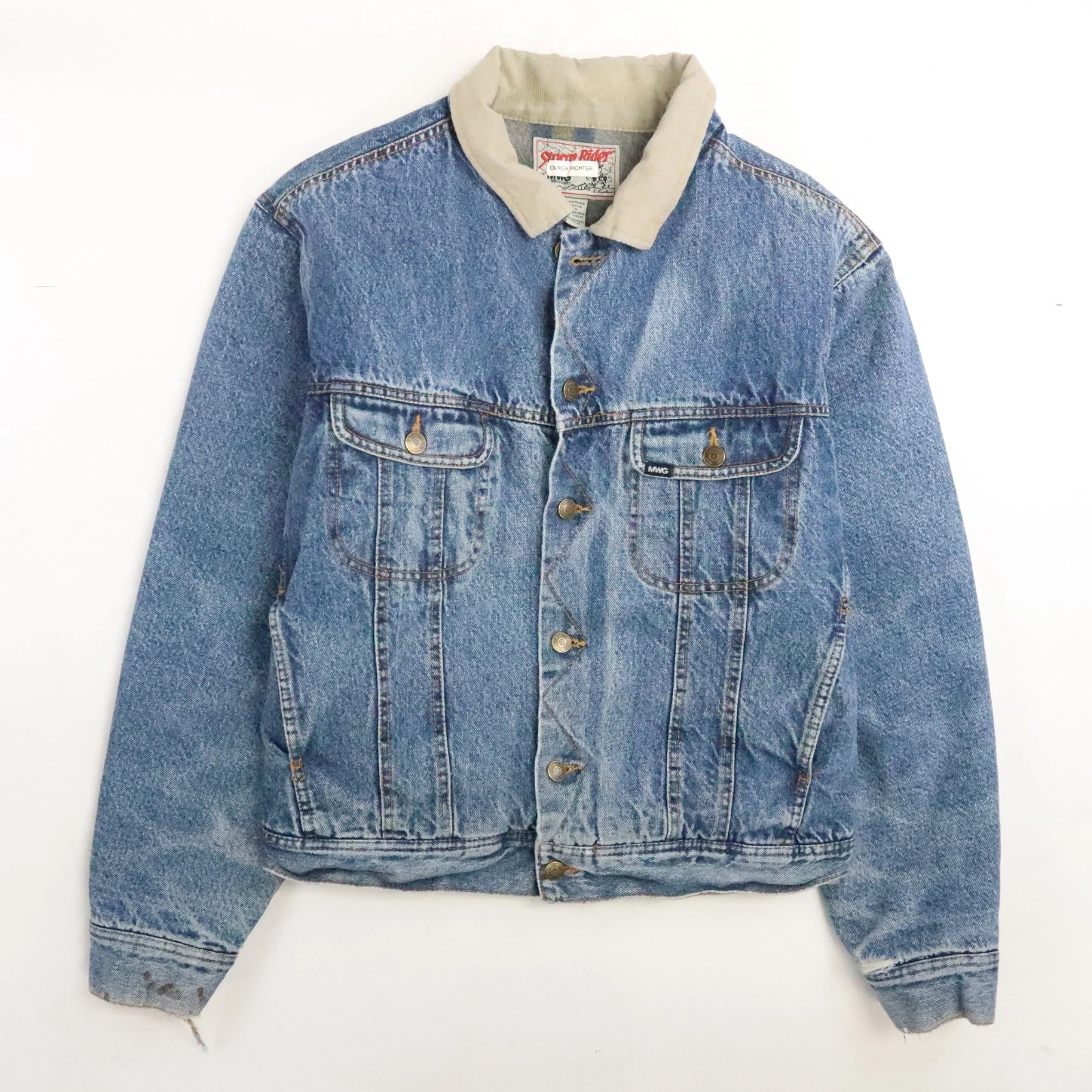MWG Storm Rider Denim Trucker Jacket Size Medium Fleece Lined