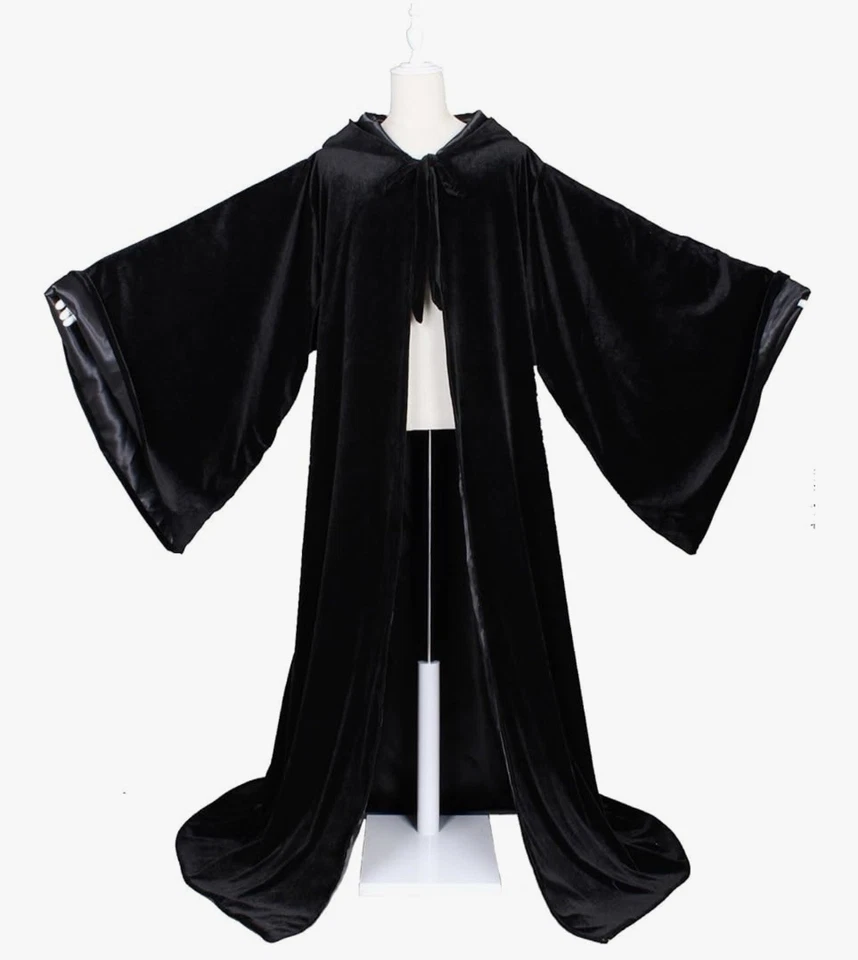 Bata de terciopelo Wizard con capucha y mangas forradas de satén (negro) M Foto 3 de 4