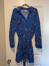 Nine West Blue Floral Belted Collared Long Sleeve Shirt Dress XXL