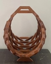 VTG Mid Century Wood Block Planter Hanging Plant Basket Boho Chic Geometric Read