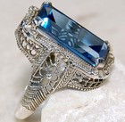 12CT Aquamarine 925 Sterling Silver Edwardian Style Ring Sz 6 F6-5 — photo 2