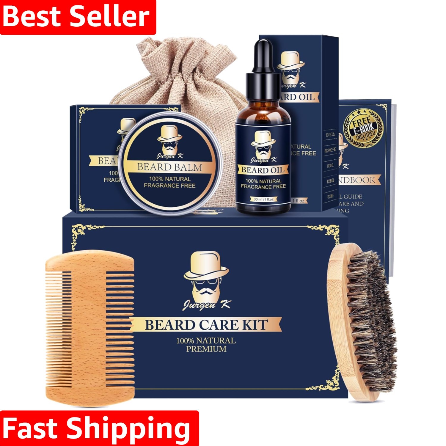 All-in-One Beard Kit with Oil, Balm & Grooming Tools - Ultimate Gift for Him