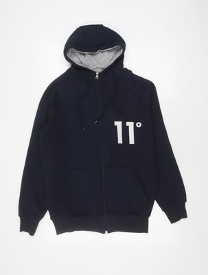 11 Degrees Herren Hoodie blau mit durchgehendem Reißverschluss, M - Logoakzente
