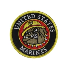 US Marine Bulldog Embroidered Iron On Patch - USMC OFFICIAL 150-W