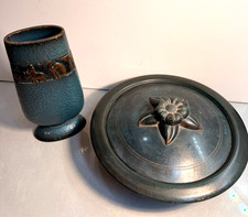 Pal Bell Enameled Brass Covered Bowl Dish & Vase? Israel Judaica MCM