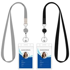 Black Lanyards for Id Badges, ID Badge Holder with Retractable Reel, Waterpro...