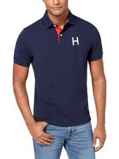 TOMMY HILFIGER Mens Custom Fit Polo Shirt Large Navy Blue Logo Embroidered Flaw