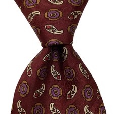 MARIO VALENTINO Men's 100 Silk Necktie USA Designer PAISLEY Burgundy/Multi EUC