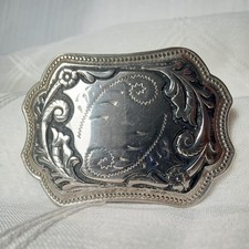 Vintage Western Silver Tone Engraved Floral Rectangle Belt Buckle
