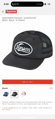 Supreme x Vanson Leathers Mesh Back 6-Panel Hat Black | eBay