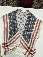 Quagga USA American Flag Kimono Cardigan Stars Stripes Fringe Shawl OS