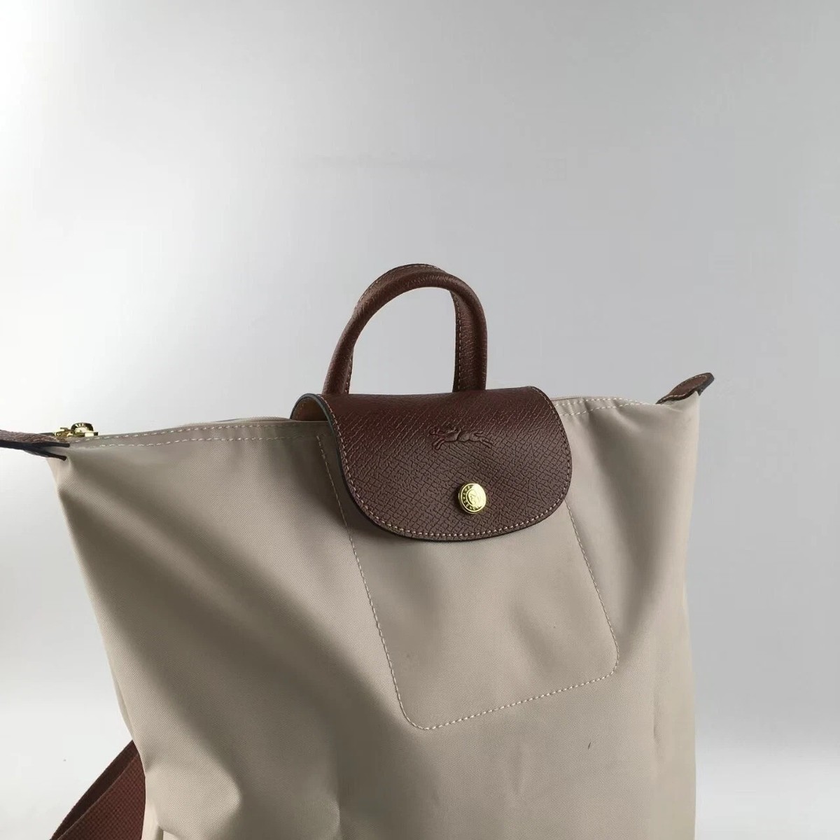 Longchamp Le Pliage Pistachio Green Nylon Backpack with Brown Leather Flap-used Le Pliage Original Medium Backpack Pistachio – Fenwick main image 2
