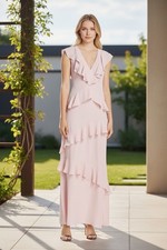  338 BCBGMAXAZRIA Tiered Ruffle V Neck Maxi Evening Gown Dress Lavender Size 4