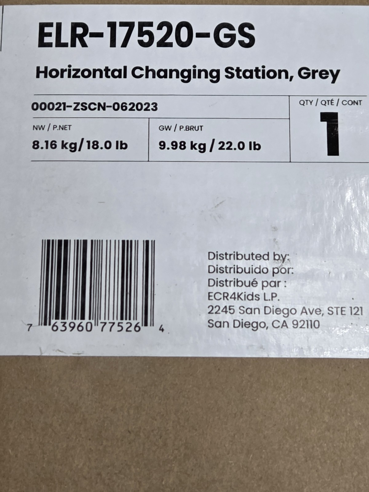 Horizontal Wall-Mounted Changing Station, Baby Changer, Blue/Grey Speckled