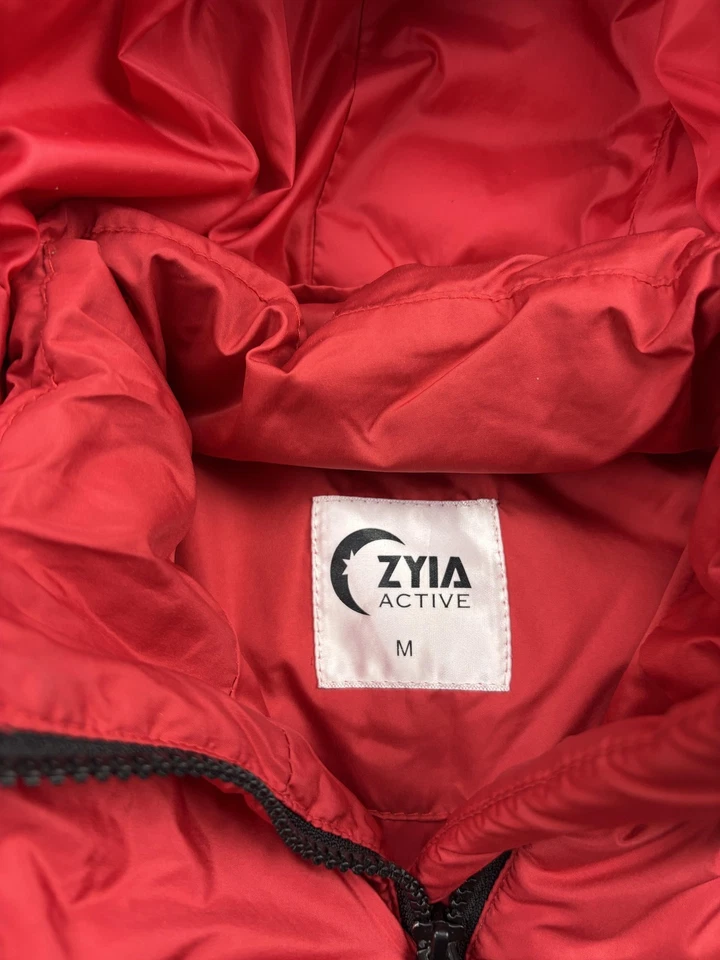 Zyia Active Jacket Womens Medium Red Hooded Puffer Quilted Full Zip Insulated - Image 3 of 4