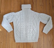 Vintage Hand Knitted Chunky Fisherman's 100 Wool M Ivory Sweater Italy