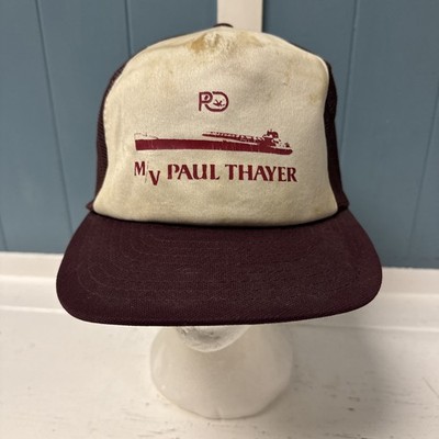 Vintage US CAP Inc Thrashed Snapback Trucker Hat M/V Paul Thayer