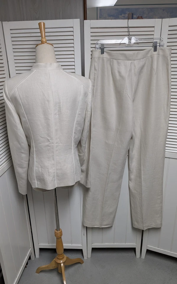 Chaqueta forrada de 2 piezas de lino Lafayette 148 NY talla 10/pantalones sin forro talla 12 Foto 3 de 4